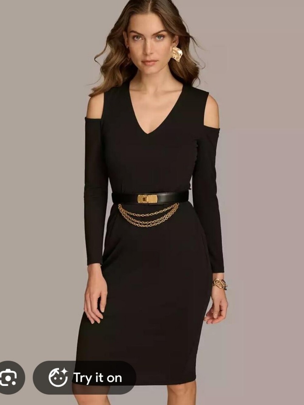 Donna KaranWomen's Chain-Belt Cold-Shoulder Dress